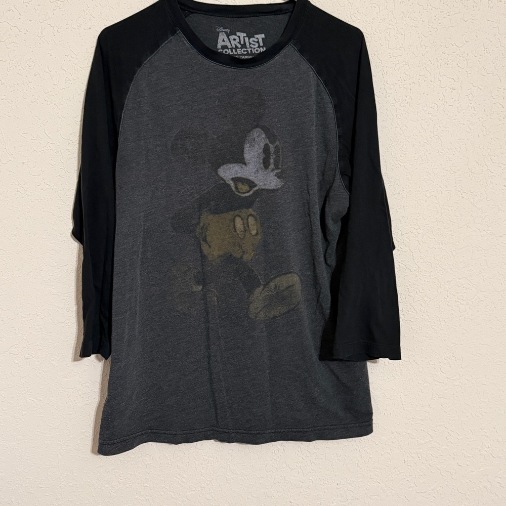 Artist collection retro Disney Black Gray Mickey Long raglan Sleeve Tee y2k
